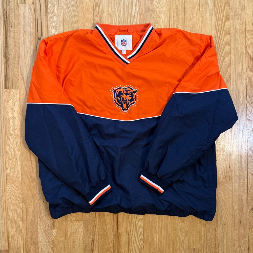 Bedazzled Rhinestone Chicago Bears Orange & Navy Pullover Windbreaker